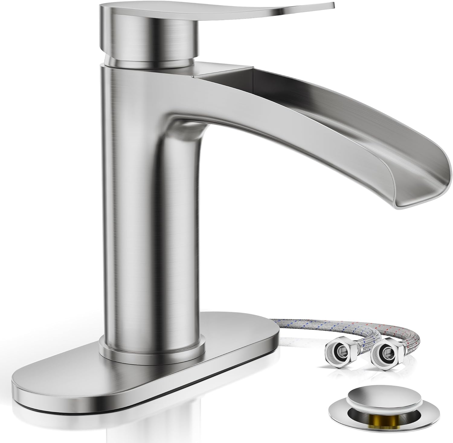 Bathroom Basin Faucet, One Hole One Handle Waterfall Modern Bathroom Faucet, with Water Supply Line JQ-1001LS - Paradise Decor - TX