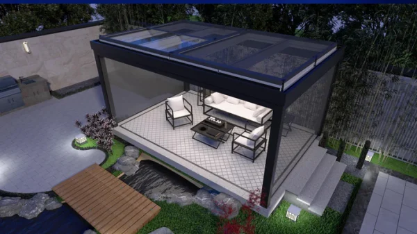 Top Tier Tempered Glass Roof Aluminum Patio Cover with Windproof Roller Blind, Remote Control, and LED light - Image 2