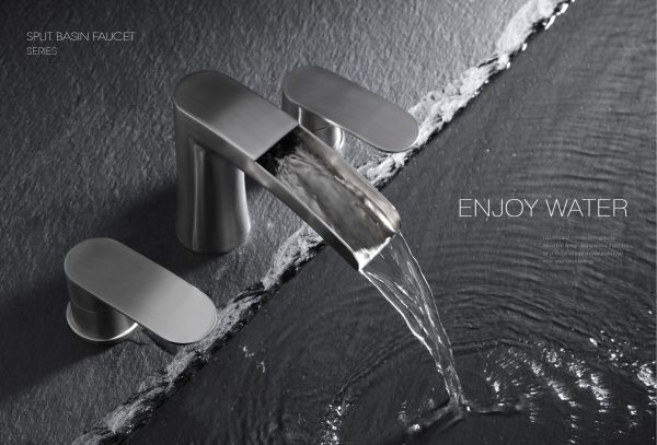Bathroom Split Basin Faucet, Three Hole Two Handle Waterfall Modern Bathroom Faucet, with Water Supply Line JQ-2001LS - Image 4