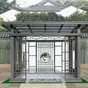 Asian Luxury Aluminum Pergola with Tempered Glass Roof 10'x13'